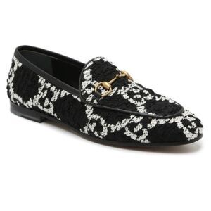 Gucci Black and White Tweed Women's Loafers, 37.5